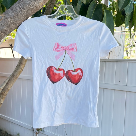 Edikted Cherry Heart Baby Tee Top. - Picture 4 of 12